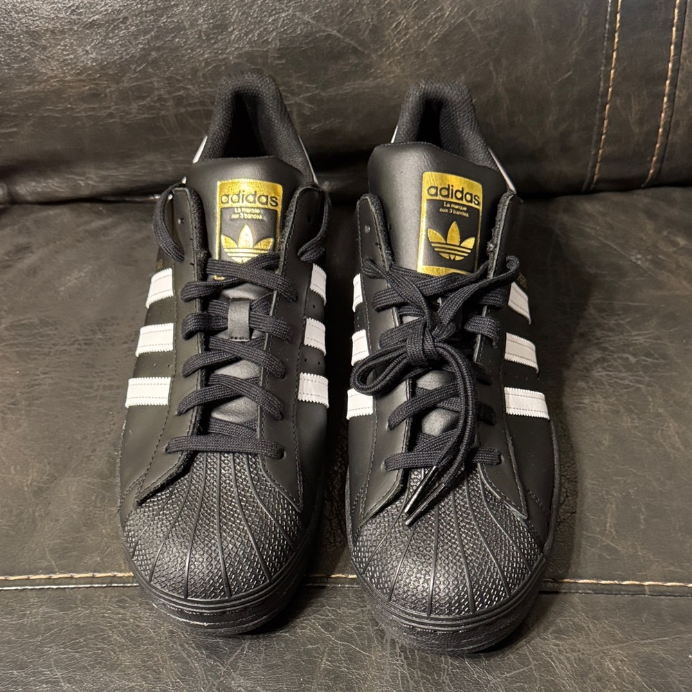 Adidas Men's Black Sneakers with White Stripes 13mens